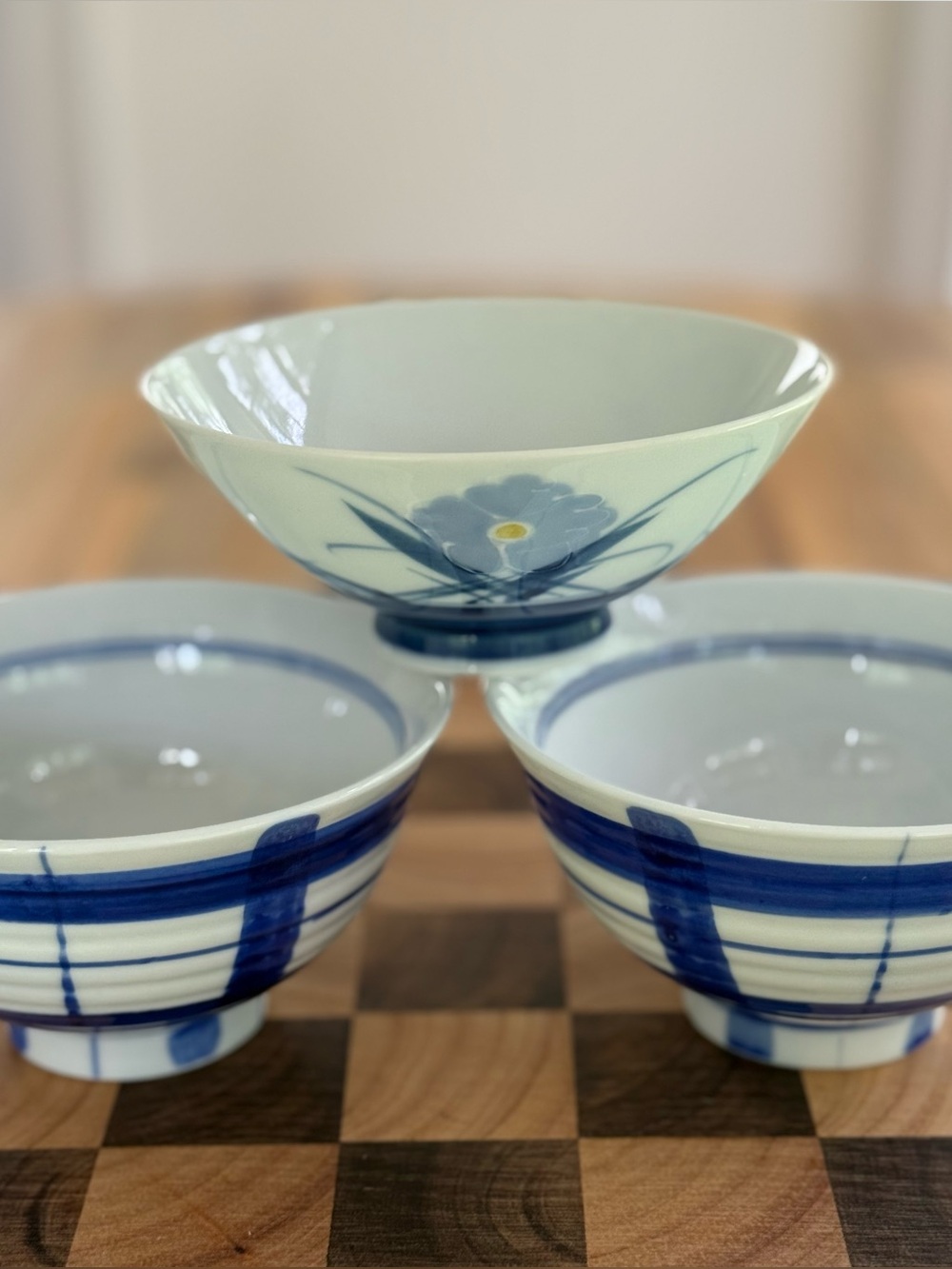 Chinese Blue and White Porcelain Rice Bowls - Set of 3